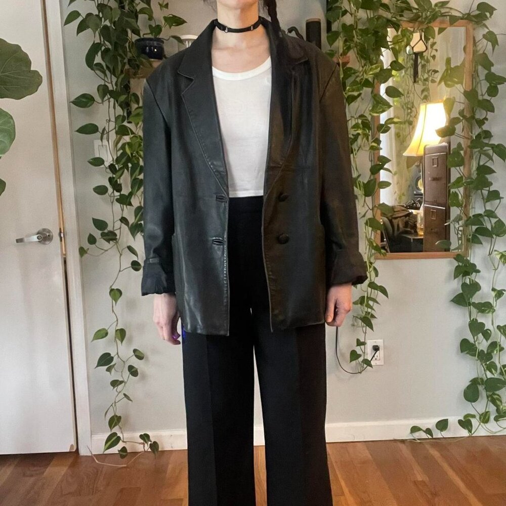 Elyze Paris Black Soft Genuine Leather Blazer with Pockets - L - Picture 3 of 7